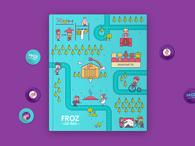 Froz ice-bar menu book child cover children performance digital tracks dream illustrations lightblue magic pixies purple theatre wearepixies