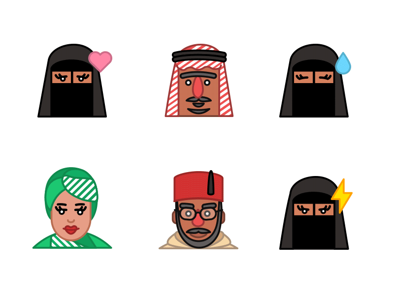 ⚡️💜💧ARABOJIS — the set of Arabic emojis arab arabic arabojis emojis characters hijab icons islam wearepixies