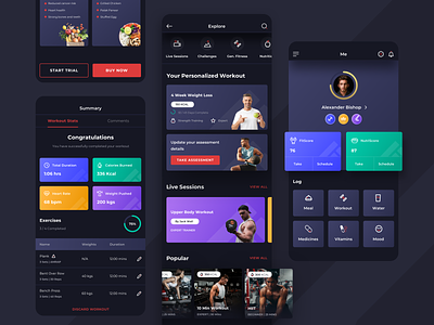 Data-backed fitness & nutrition app - Fitpage animation app appdesign branding darktheme fitness fitnessapp health interactiondesign mobile nutrition product running training ui userexperience userinterface ux