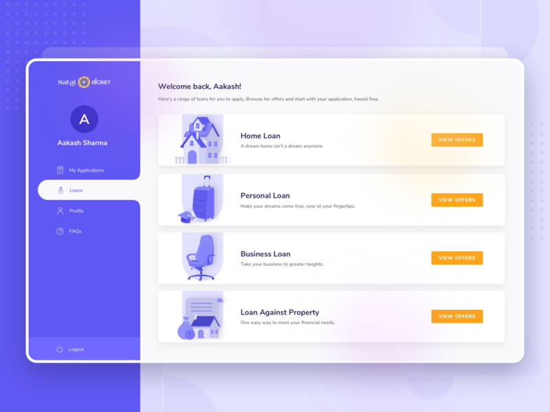 Loan application portal - Sakal Money app app design design finance fintech illustrations loan management loans money product product design ui ui design ux ux design web web design website