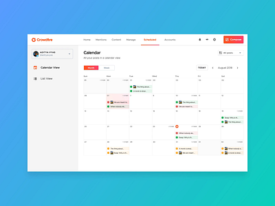 Calendar for Social Media Management Application animation calendar design gradient procreator sketch social app social media typography ui user interface ux vector