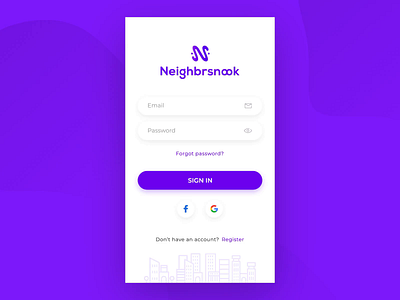 Neighbrsnook - Sign In Page animation branding design email gradient interaction mobile neighbors onboarding procreator sign in sketch skyline social login support typography ui user interface ux vector