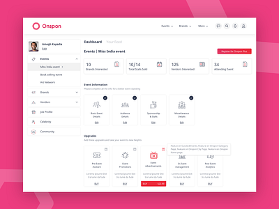 Dashboard UI - Onspon branding button dashboard design dribbble event icon icons logo manage managing procreator sketch typography ui user interface ux vector