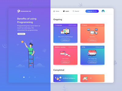 Learn Screen UI - Programming Hub app character design characters design gradient icon iconography illustration illustrations learning learning app procreator programming sketch typography ui user interface ux vector website