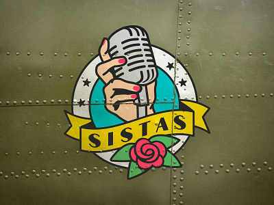Sistas airplane argentina band girls hand illustration logo microphone music musician old pinup rose singers vintage wwii