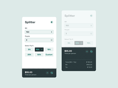 Bill-splitting web app (mobile screen size) calculator finance front end mobile ui web app