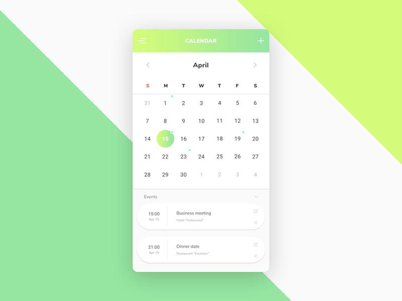 Calendar by Amar Cahtarevic on Dribbble
