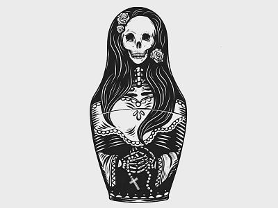 Matryoshka Muertos adobe draw day of the dead female illustration matryoshka doll skull stacking doll