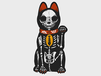Maneki-neko Muertos adobe draw blackwork cat illustration lucky cat maneki neko muertos skeleton sketch