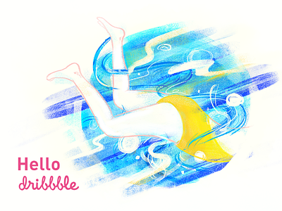 Hello Dribbble 2d dribbble girl graphic hello illustration pool swim