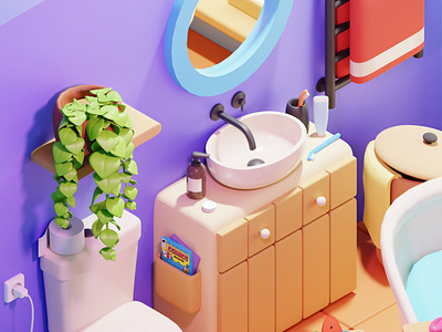 Isometric Stylized Cartoon Bathroom