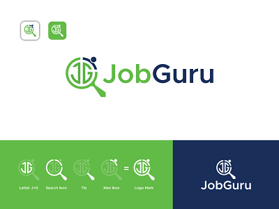 Job Guru logo Design. branding duty hiring ikon job job guru letter g letter j letter logo lettermark logo logo design man logo modern logo office online job search symbol tie vector