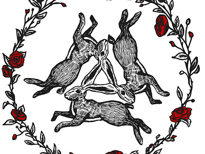 Hares & a rose wreath