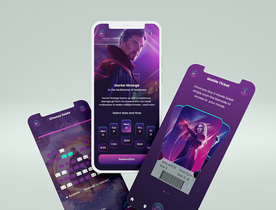 Movie Ticket App 3d animation app booking branding design flyer graphic design illustration logo marvel motion graphics ticket ui ux vector website