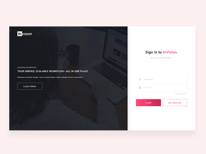 InVision login page by designer99studio on Dribbble