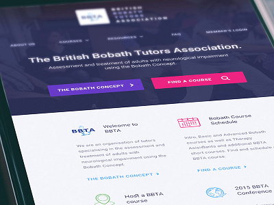 BBTA - Homepage, Mobile app bobath bootstrap british iphone mobile ui user interface web design