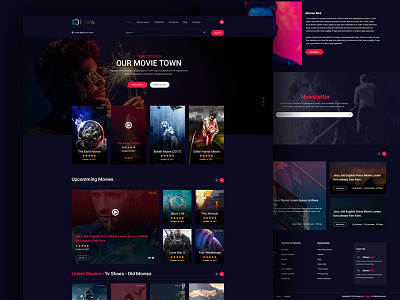 Movie Home Page Design 01 booking cinema color dark flat landing media movie template ticket ui ux