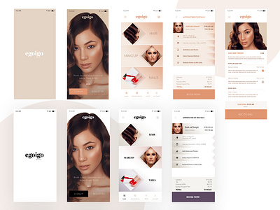 Beauty Product App UI UX for Egoigo app beauty app ui beauty products design ladies spa minimal app ui ux salon ui ux