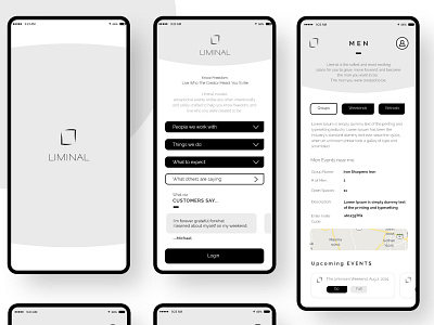 NGO App UI UX for Liminal app black and white ui ux creative app liminal app minimal ui ux mobile modern ngo app ui ux services ui ux