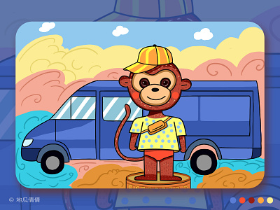 十二生肖-申猴 卡车 插画 救兵 猴子 申猴
