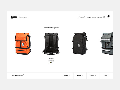 Keus - Products backpack ecommerce eshop grid layout minimalist product typography
