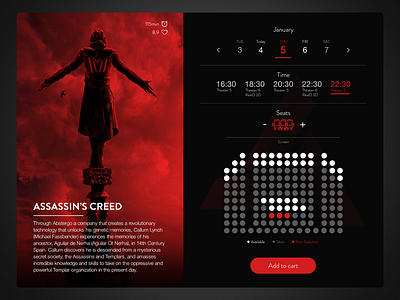 Cinema Tickets Booking / UI Challenge — Week 10 app application booking cinema dark movie seats simple theater tickets web website