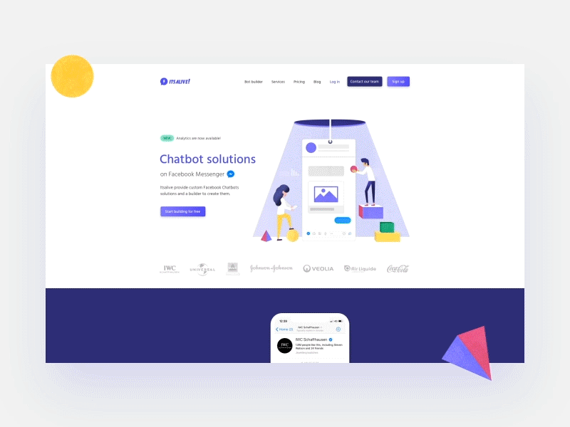 Itsalive Chatbot Solutions Homepage v2 bots branding chatbots homepage illustration landing webdesign