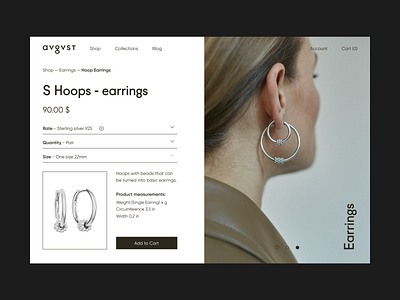 Avgvst accessories card earings ecommerce jewelry minimal navigation shopping simplicity ui ux web