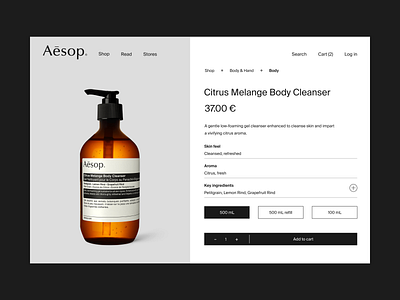 Aesop card cosmetics ecommerce minimal shopping ui ux web