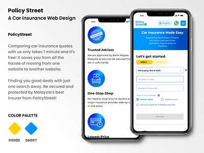Policy Street - A Car Insurance Web Design app branding design graphic design illustration mobile ui ux vector