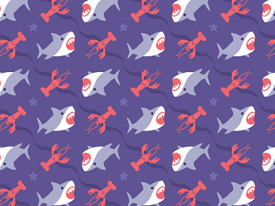 Sharkie & Bobster bobster illustration jaws lobster pattern purple shark sharkie tie vector