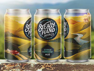 Steady Hand Farmhouse Ale ale beer beer can design farm farmhouse golden illustration packaging steady hand sunset yellow