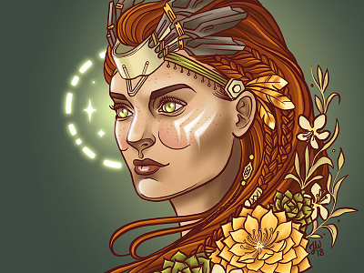 Aloy aloy female floral horizon zero dawn huntress portrait princess strong video game warrior woman