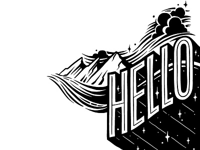 Hello 3d type block type clouds hello hi lettering mountains tattoo typography