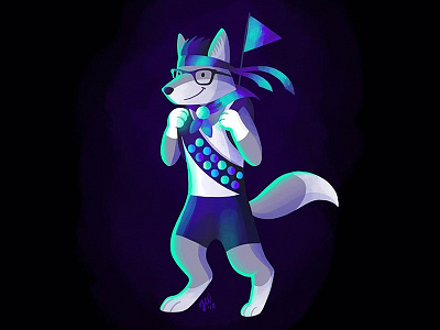 Rave Scout badge fox illustration neon purple rave sash scout teal wolf