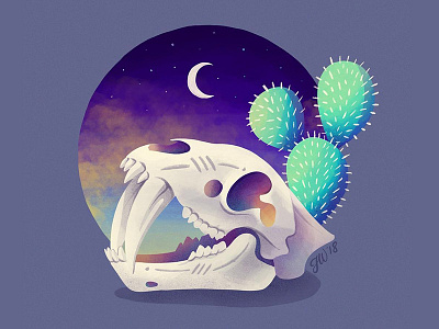Sabretooth cactus desert fierce illustration megafauna moon purple sabretooth sabretooth tiger skull