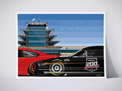 Verizon 200 at the Brickyard Poster car car art illustration illustrator indianapolis indianapolis motor speedway motorsports nascar poster racing vector verizon