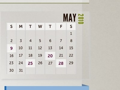 SMTWTFS calendar gray green white