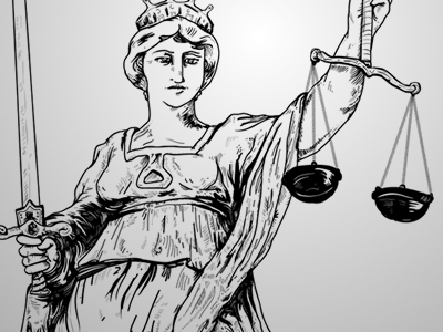 Lady Justice black and white illustration justice