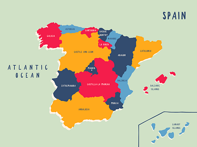 Spain map 2d app design flat graphic design illustration illustrator map ocean spain
