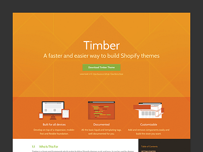 Shopify Timber art direction boilerplate css framework icons landing page launch orange shopify timber triangles website