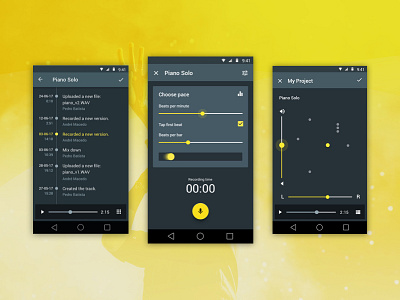 Binder Studio android app design interface design material design metronome music project record studio ui ux version control
