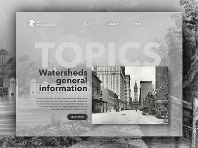 Philadelphia History Website black and white history philly photography ui web design