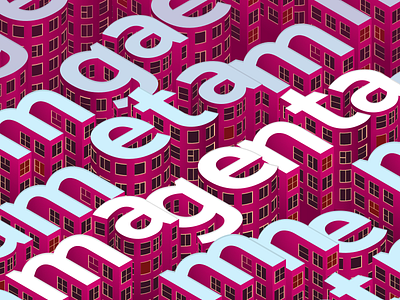 Magenta Letter Roofs 3d city house isomorphic magenta roof window