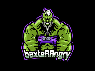 BAXTERANGRY OLD HULK MASCOT LOGO angry controller esport esports gaming green logo mascot old pcgames ps4 purple sticker streamer xbox