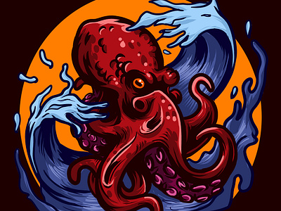 Wave Octopus Red Blue