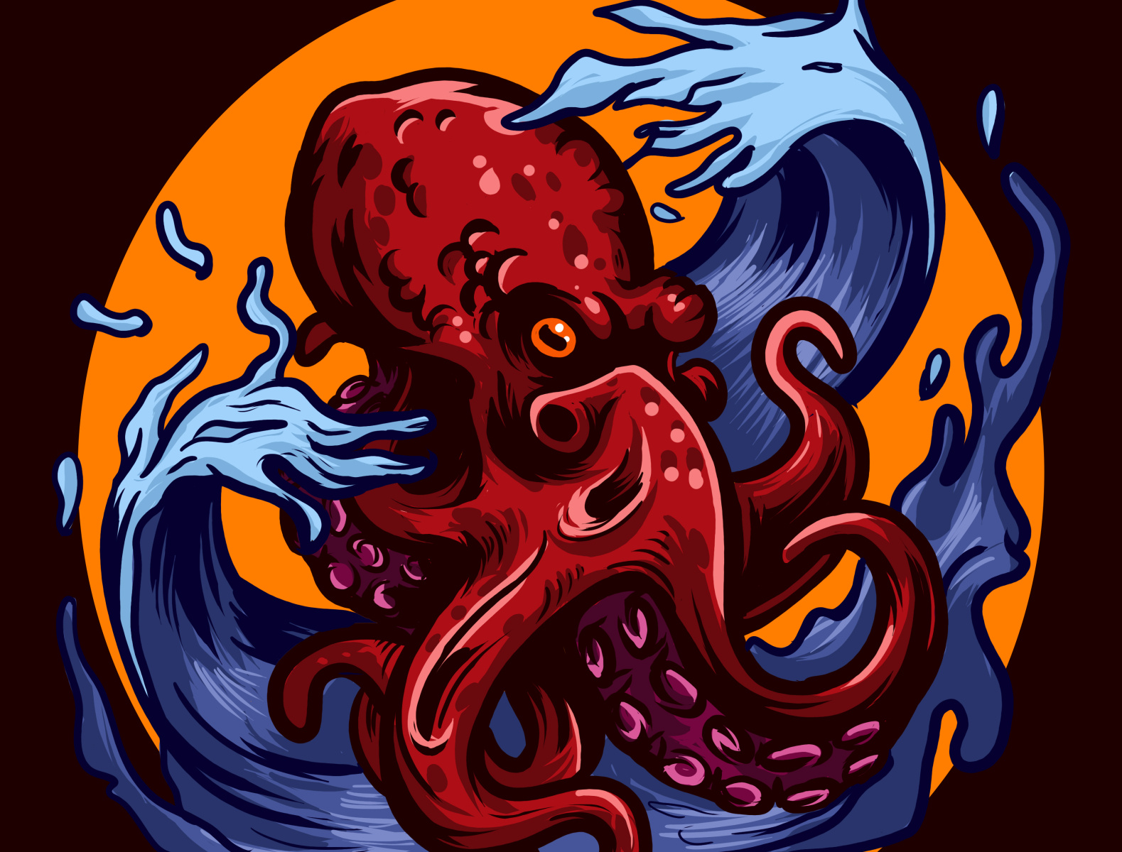 Wave Octopus Red Blue by khamid farhan on Dribbble
