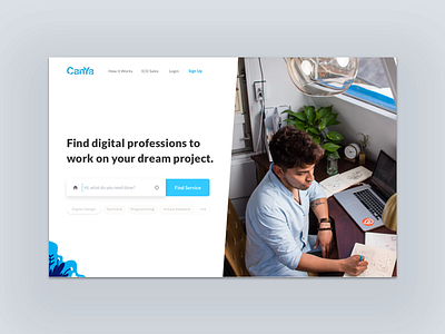 Canya Landing Page app blue canya cryptocurrency freelance landing man page uiux web website work