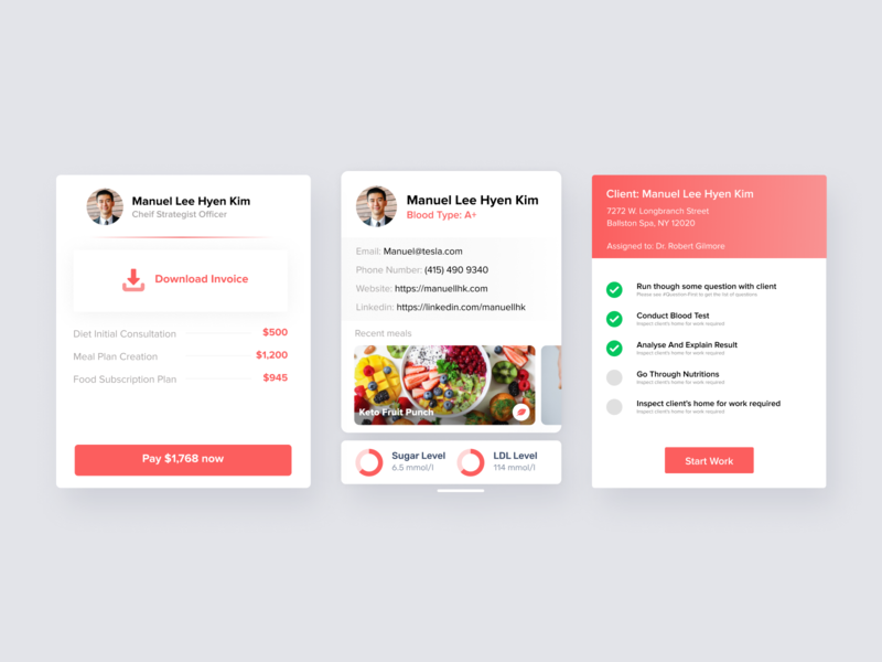 Kalysys Dietitian's Card card card design check list checklist health illustration info information interface invoice medical metric nutrition nutritional nutritionist payment red tile website zensite