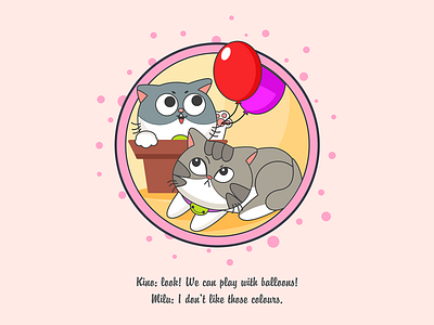 Milu and Kino balloon cat friend happy love plants unhappy